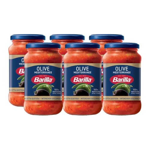 Barilla Olive Pasta Sauce 6 x 400g – Italian Tomato with Green & Black Olives – No Added Preservatives – Vegan – Ideal for Pasta & Pizza – Bulk Pack