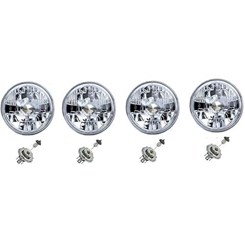 Octane Lighting 5-3/4" H5006 & H5001 Halogen Headlight Crystal Headlamp Clear 60/55 H4 Bulbs Set Cover