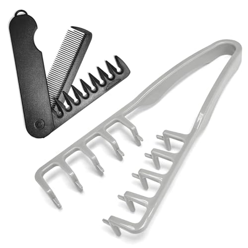 Texture Comb, Voluminous Wide Toothed Hair Comb, Wide & Fine-Toothed Dual-Purpose SetBangs Seam Grooming Accessory for Women and Men, ABS plastic with textured grip