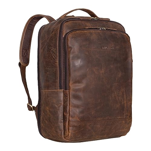 STILORD 'Beck' Mochila de Negocios Cuero para Hombres y Estudiantes - Ordenador Portátil 16 Pulgadas - Backpack Ciudad, Color:Zamora - marrón