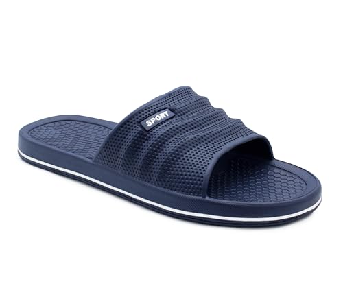 IMTY Mens Sliders EVA Slippers Pool Slide Lightweight Bathroom Shower Beach Flip Flops Sports Leisure Sandals (Navy, UK Footwear Size System, Adult, Men, Numeric, Medium, 6)