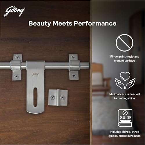 Image of Godrej Door Fitting | Aldrop Lock for Left & Right Handed Doors | Suitable for Main & Inner Doors of Residential & Commercial complexes | Size 16 x 250 mm | Satin Finish