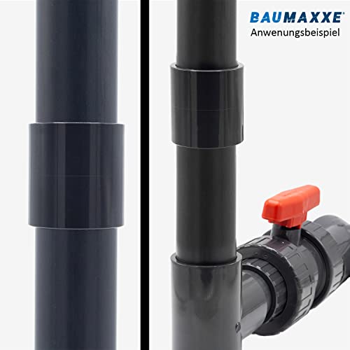 Baumaxxe PVC Fitting Klebemuffe 50mm I Muffe 1 1/ 2 Zoll mit Innenanschlag PN16 Poolrohr I Grau Druckfitting Rohrverbinder Poolverrohrung I Pool Verrohrung Teich Bewässerung Aquaristik I bm096-5