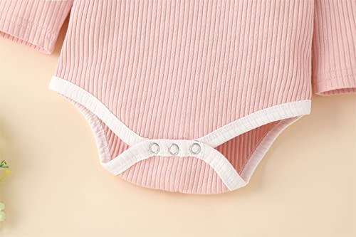 Macacão de manga comprida com nervuras para bebês recém-nascidos para meninas, calça longa, faixa de