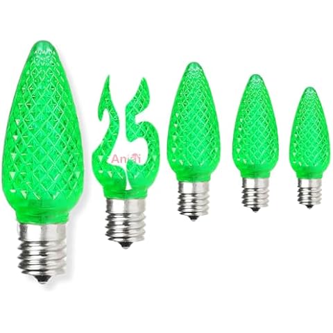 Aniai 25PCS C9 LED Christmas Light Bulbs - C9 led Bulbs with E17 Base Sockets Replacement Bulbs for Outdoor String Lights - Commercial Grade Green Cover