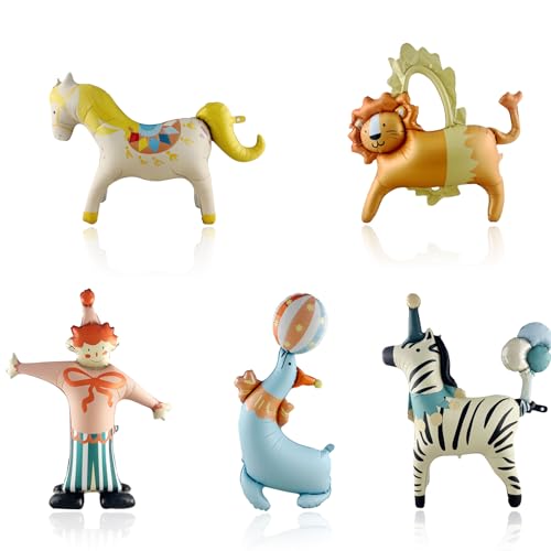 5 Pièces XXL Ballons Cirque Aluminium, Animaux Thème, Clown Géant Carnaval, Lions Zèbres...