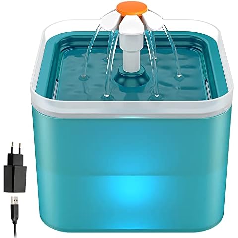 NICREW Fuente para Gatos 2L Silenciosa, Bebedero Gatos con 3 Tipos de Flujo, Fuente Gatos con Triples Filtraciones, Fuente de Agua para Gatos (Ciano) Cover