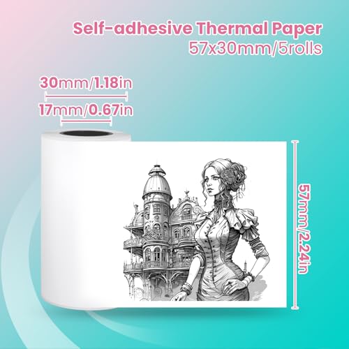 Image of Mini Printer Sticker Paper for Thermal Mini Printer iPhone M02 /T02 /M02S /M02Pro and CP1 /TP6 /TP6-S Bluetooth Pocket Printer, 5 Rolls 57mm x 30mm Mini Printer Paper for Journal,To-do-list, Item Label