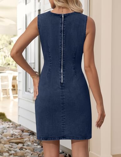 NENONA Women's Summer Sleeveless Denim Dress Casual Crew Neck Stretchy Mini Jean Dresses Cowboy Chic Outfits3