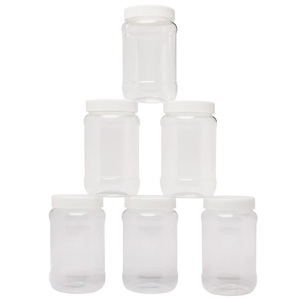 Baker Ross FC888 Plastic Mason Jars - Pack of 6, Craft Storage Containers with Lids, Jar for Small Beads and Sequins