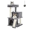 PETEPELA Cat Tree 91cm Cat Tower with Double Condos, Removable Spacious Perch, Fully Wrapped Scratching Sisal Posts, Replaceable Dangling Balls, 35 Inches Grey