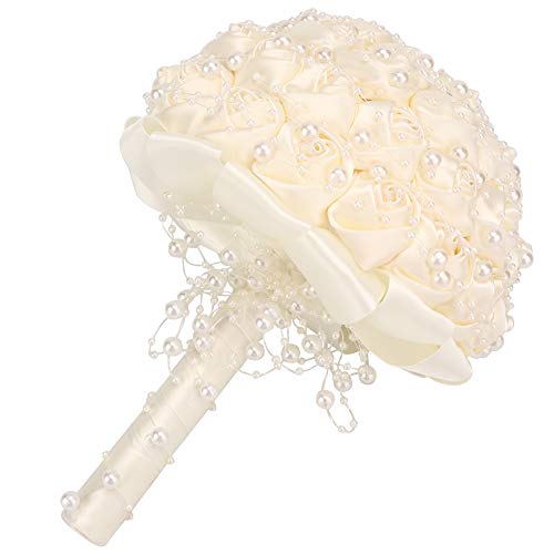 Ramo de novia para ceremonia de boda con perlas artificiales y cinta decorativa 2