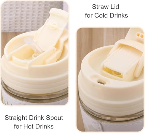 Image of Glassbunny Glass Coffee Tumbler with Lid and Straw, 350 Ml Milk Mug with Pearl Chain Belt & Leather Grip Reusable Travel Sipper Cute Mugs for Girls for Juice Smoothies Iced Tea