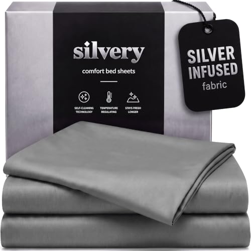 Silvery Silver Infused Bed Sheets Set - Ultra-Soft Temperature-Regulating Fabric with Self-Cleaning Technology™ that Stays Fresh 3X Longer for Hygienic Sleep