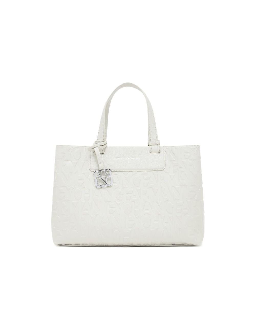 Armani Exchange Women's Liz, Essential, Logo Squared Charm Shopping Bag, Off White