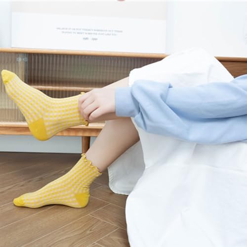 Women'sRuffleSocks6Pairs,CuteTurn-CuffAnkleSocks,BreathableCottonBlend,US5-9,MachineWash,Office/Sport/Gift2