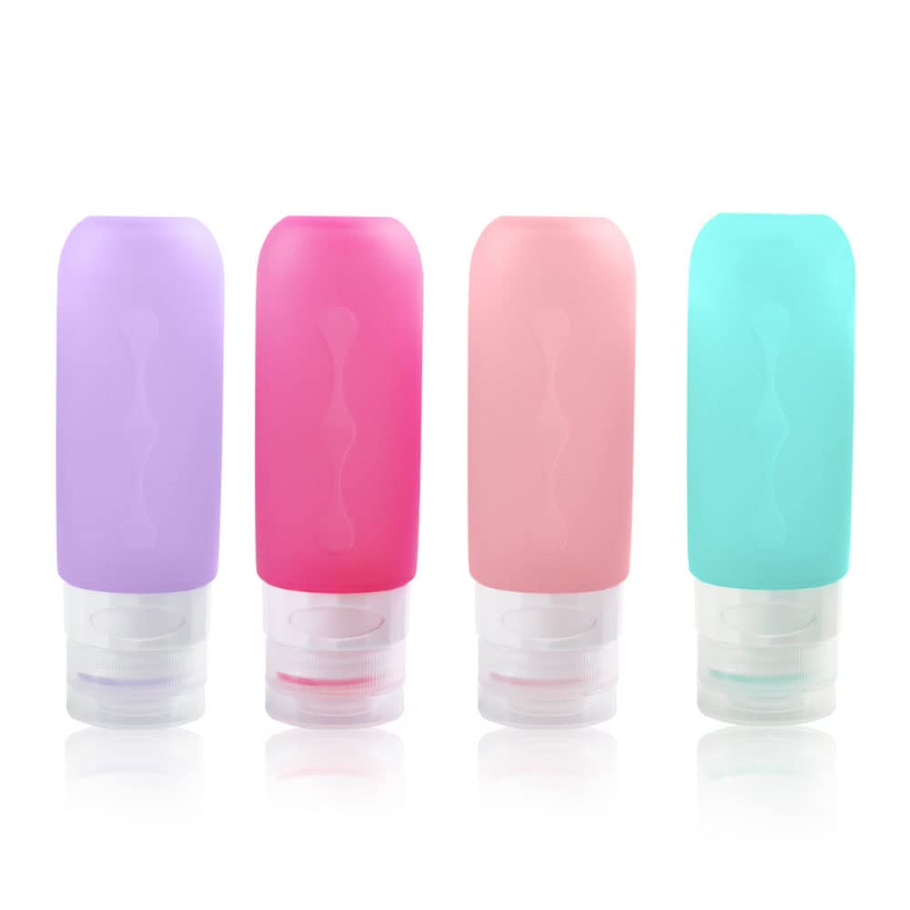 ORiTi 3oz / 90ml Refillable Travel Bottles Set TSA Carry On Approved Squeezable Silicon Tubes Leak Proof Travel Accessories for Shampoo Liquids 4 Pack Random Color
