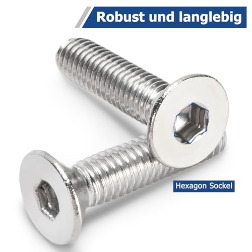 260pcs Edelstahlschrauben, Standard Innensechskant Senkkopfschrauben Set M4/M5/M6, 304 Edelstahl Flachschrauben Set für Elektronikindustrie, Metrische Maschine, Befestigungen