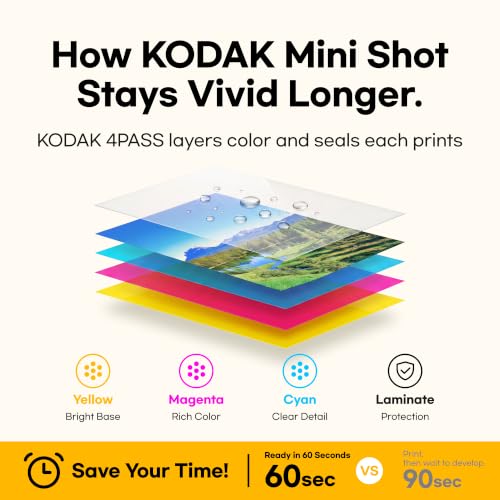 Image of KODAK Mini Shot 3 Retro 3x3 Instant Camera, Photo Printer, 8 Sheets, Yellow