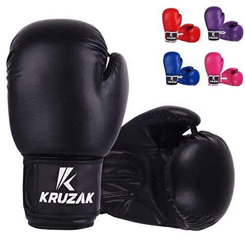 Kruzak Unisex Plain Boxing Gloves For Sparring, Kickboxing, Muay Thai, Martial Arts & Mma Fighting | 08, 10, 12, 14, 16 Oz | Men & Women Punch Bag, Mitts & Focus Pads Punching - Black - 10Oz #TOP10