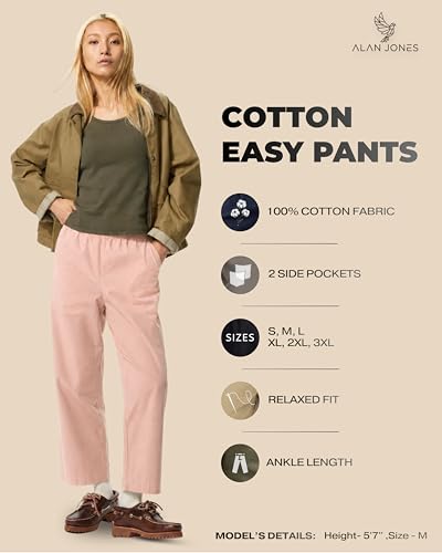 Image of Alan Jones Clothing Womens Mid Rise Cotton Relaxed Ankle Pants | 100% Cotton