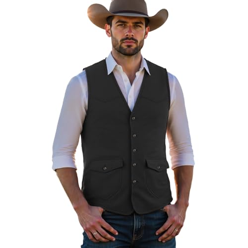 SevenBoy Men's Suede Leather Suit Vest Vintage Western Cowboy Waistcoat Regular Fit