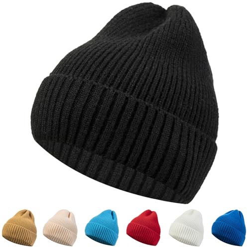 Beanie Hats for Women Men, Soft and Skin Friendly Warm Winter Caps Unisex Fashion Knit Cuffed Cap Ski Hat, Black