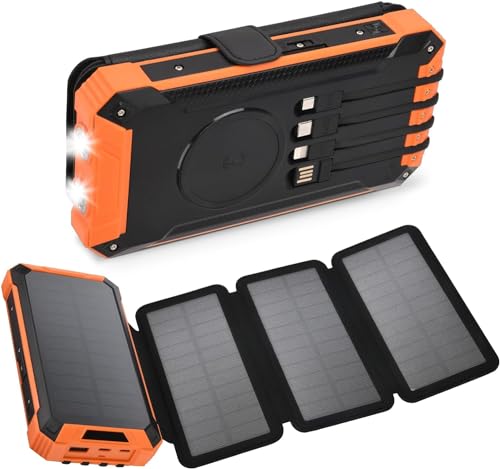 YUVORA Solar Charger with Foldable Panels, Outdoor Power Bank 18W...