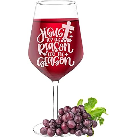 AIGAT Christmas Personalised Wine Glass for Women with Engraved Text - Jesus It's The Reason for The Season, Gift for Woman, Gift Box Packaging, Size 530ml Cover
