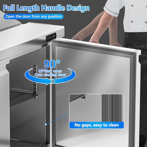 Image of Rockitch 72 inch W Commercial Sandwich Prep Table Refrigerator, 21.2 Cu.ft Stainless Steel Sandwich Prep Table with 16 Pans, 3 Doors Fan Cooling Salad Prep Station for Restaurant Food Prep, ETL Approved