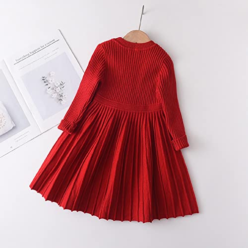 Toddler Girls Solid Sweater Fall Dress Kids Long Sleeve Knit A Line Contrast Casual Winter Dresses 1~6Y2