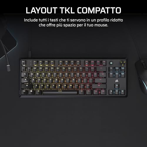 CORSAIR K70 CORE TKL RGB Tastiera da Gioco Meccanica Tenkeyless – Interruttori Lineari CORSAIR MLX Red v2 Pre-Lubrificati – SOCD – Smorzamento del Suono – Coprichiavi in ABS – QWERTY IT – Nero - Tastiera gaming - Immagine 2