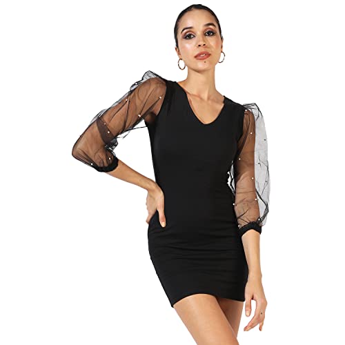 Image of PINACOLADA Women's Solid Dress for Casual Wear | Regular Sleeve | Quality Stretchable Fabric | Dress Crafted with Enhanced Stretch and Comfort Fit for Everyday Wear