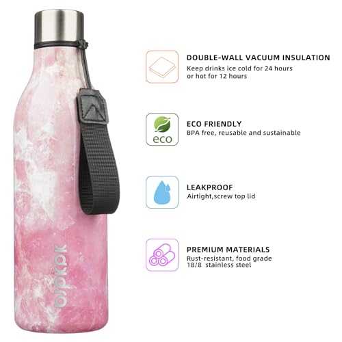 Image of BJPKPK Insulated Water Bottles, 25 oz Stainless Steel Metal Water Bottle with Strap, BPA Free Leak Proof Jugs, Mugs, Flasks, Reusable Thermal Flasks for Sports & Travel, Blossom