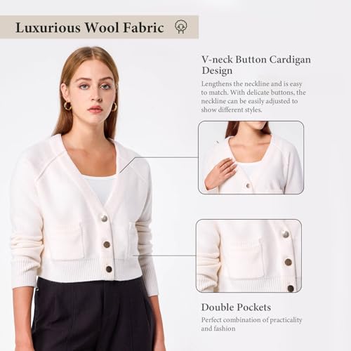 Simple&Opulence Women's Cashmere Cardigan Sweater, Cashmere Long Sleeve V Neck Open Front Cardigan with Pocket4