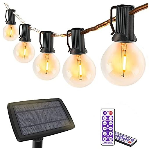 Guirnaldas Luces Exterior Solar con control remoto, 8m G40 15+1 LED Bombillas, Cadena de Luz regulables, IP44 Impermeable Luces Decoración para Garden, Jardín, Terraza