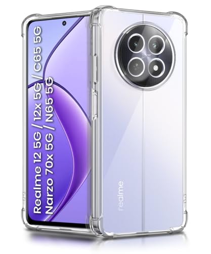 Image of WOW IMAGINE Clear Back Cover for Realme 13 5G | Realme 12 5G | 12X 5G | Narzo 70x 5G | C65 5G | N65 | Shockproof Soft TPU Case | Cushioned Edges for Ultimate Protection Back Cover Case - Transparent
