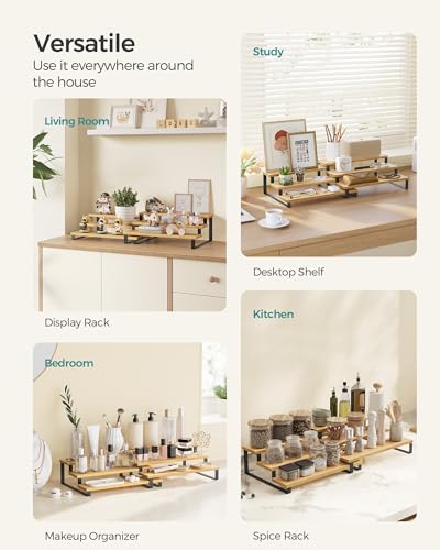 Image of SONGMICS Display Risers, Set of 2 Engineered Wood Perfume Organizer Stand, 3-Tier Cupcake Stand Holder, Spice Rack, Shelf Risers for Figures, Dessert Shelves, Natural Beige and Ink Black UKCS016N01