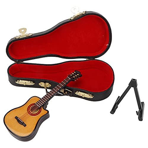 belupai Wooden Miniature Guitar with Stand and Case, Miniature Guitar Model Display Decor, Mini Musical Ornaments Craft Home Decor for Dollhouse Accessories Model Home Decoration(13cm)
