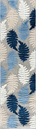 Rugshop Seville Floral Leaves Non-Shedding Patio Deck Backyard Indoor/Outdoor Runner Rug 2' X 7' Blue #TOP1