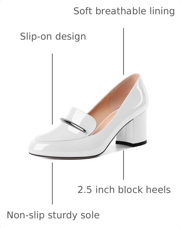 Image of Eldof Women's Pumps Block Heel Round Toe Slip On Chunky Loafer Heel Dress Shoes Pumps for Women 2.5 Inches