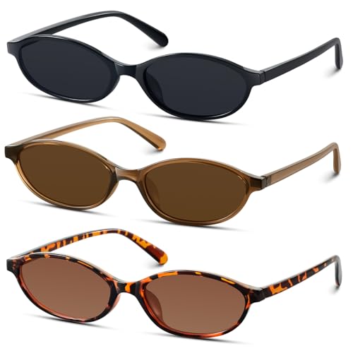 KUGUAOK Retro Oval Sunglasses for Women 90s Design Small Cat Eye Sun Glasses UV Protection Y2k Trendy Narrow Shades (Option 5)