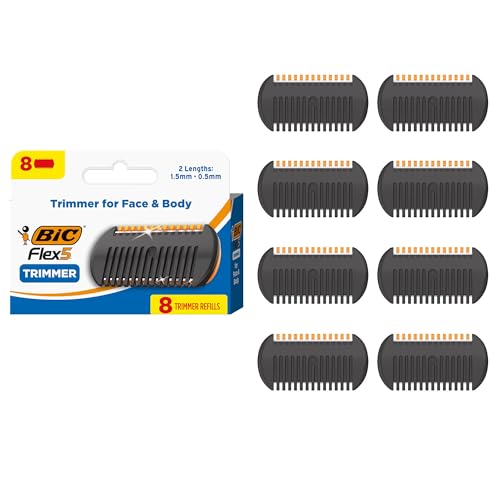 BIC Flex 5 Trim and Shave Men's Grooming Kit, 3-in-1 Beard Trimmer, Razor & Precision Edger, No Battery or Charging Required, 5-Blade Shave, Face & Body, 8 Trimmer Refills