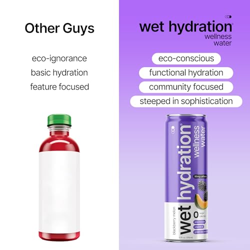 Image of Wet Hydration | Functional Wellness Water, Non-Carbonated - Blackberry Melon (12 Ounce Cans, Pack of 12) - Flavored Water, Hydration Drink, No Sugar, No Artificial Ingredients, Zero Calories (Packaging May Vary)