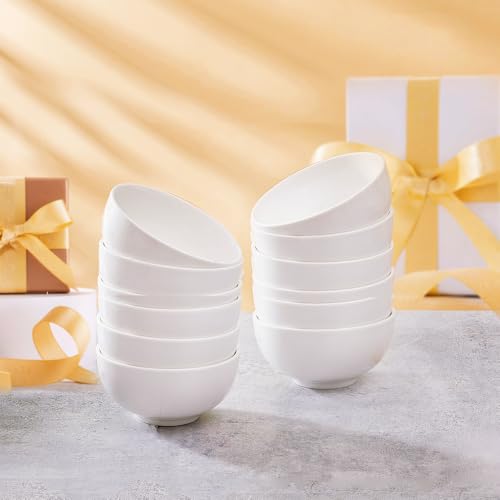 AntoKueh Tigelas pequenas de cerâmica brancas de 11,4 cm, 340 g, conjunto de 12 tigelas de cereais p