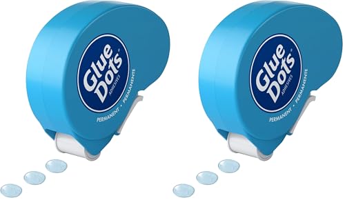 Glue Dots, Permanent Dots Dot N' Go Dispenser, Double-Sided, 3/8", .38 Inch, 200 Dots, DIY Craft Glue Tape, Sticky Adhesive Glue Points, Liquid Hot Glue Alternative, Blue-Tinted (Pack of 2)