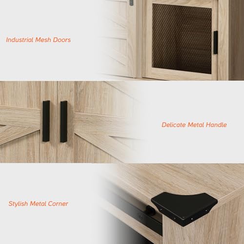 WAMPAT-Farmhouse-Buffet-Cabinet-Rustic-Sideboard-with-Sliding-Barn-Doors-59-Coffee-Bar-Storage-Cabinet-with-Mesh-Doors-Light-Oak-Cupboard-Table-for-Kitchen-Dining-Room-Living-Room WAMPAT Farmhouse Buffet Cabinet Rustic Sideboard with Sliding Barn Doors 59 Coffee Bar Storage Cabinet with Mesh Doors Light Oak Cupboard Table for Kitchen Dining Room Living Room