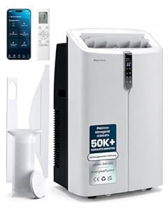 Pro Breeze Mobile Klimaanlage 12000 BTU Ultra Leise <50dB mit Abluftschlauch & Fensterabdichtung – Mobiles Klimagerät bis 50m², WLAN App, Entfeuchter, Ventilator, Energieklasse A