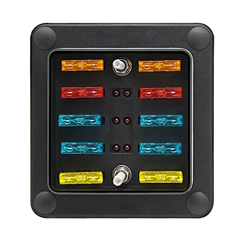 GOURIXIN Caja de Fusibles 6 Vías, Porta Fusibles Plano con indicador LED y Funda Protectora, Caja de fusibles de Hoja para Coche, Barco, Furgoneta, SUV Cover