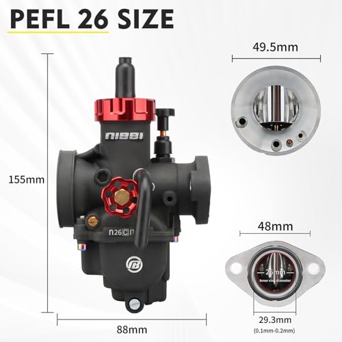 Image of NIBBI 26mm Carburetor Performance Kit, PE26FL Carb with Motorcycle CNC Air Filter Fit for Pit Bike Dirtbike Minibike ATV 190cc Tao Tao SSR Apollo
